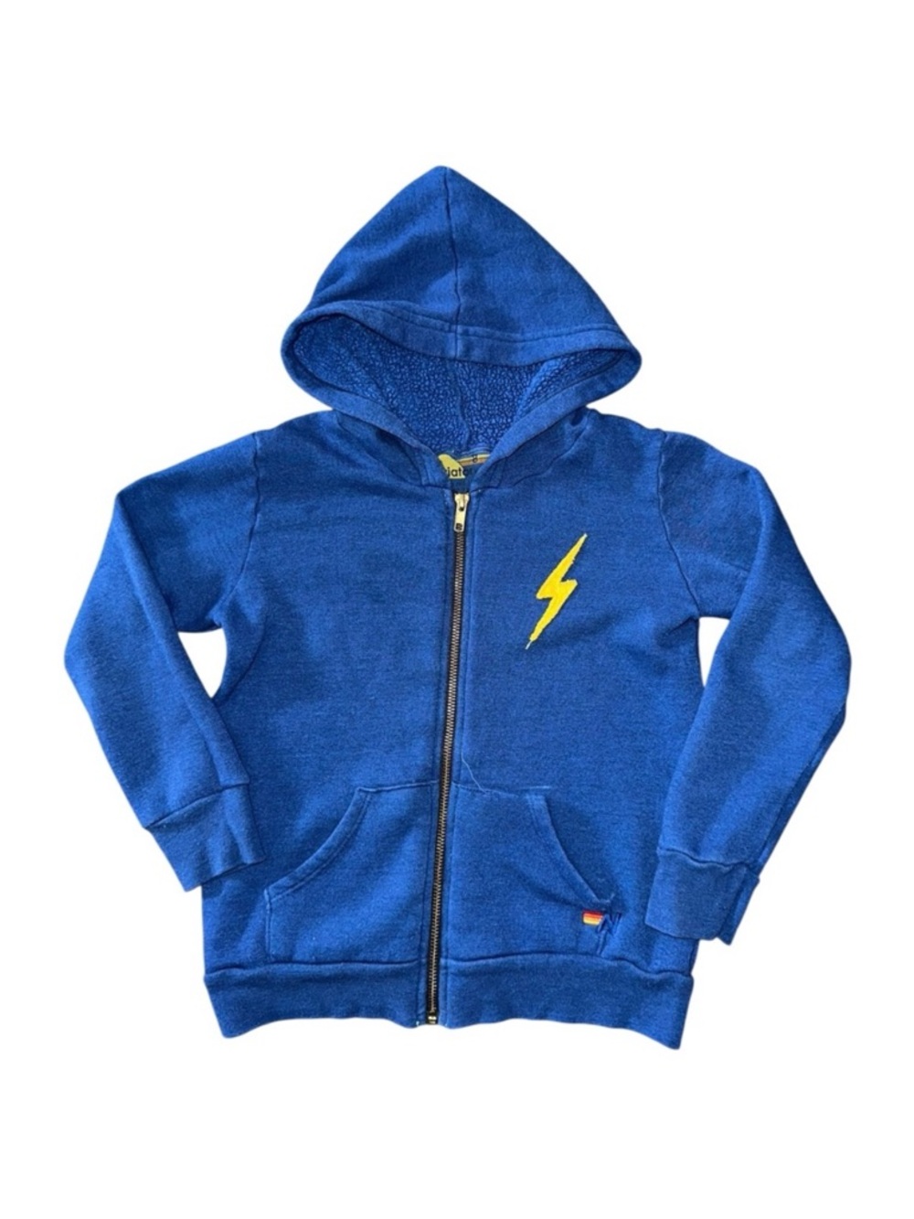 Aviator Nation Boys Size 8 Royal Blue Yellow Stitched Lighting Bolt Zip Hoodie